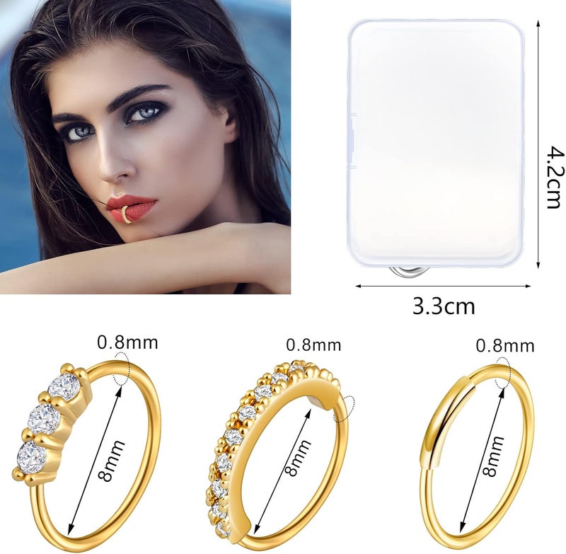 ONESING 23-40 Pcs Gold Nose Rings & Studs - 18G & 20G Nose Piercing Jewelry - L Shape, Hoop & Screw Body Jewelry for Women & Men - Image 4